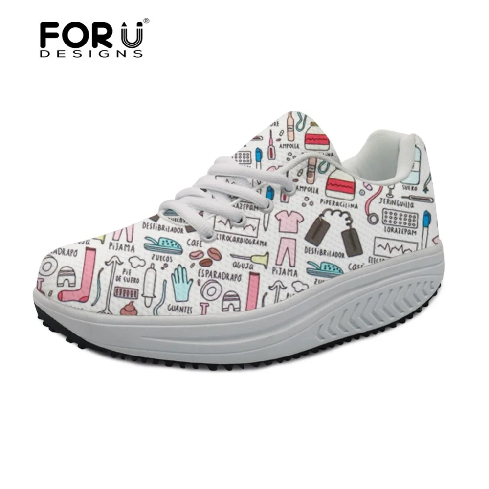 

FORUDESIGNS 2018 Nursing Cute Pattern Women's Swing Platform Shoes Casual Height Increasing Shoes Woman Fitness Tenis Feminino