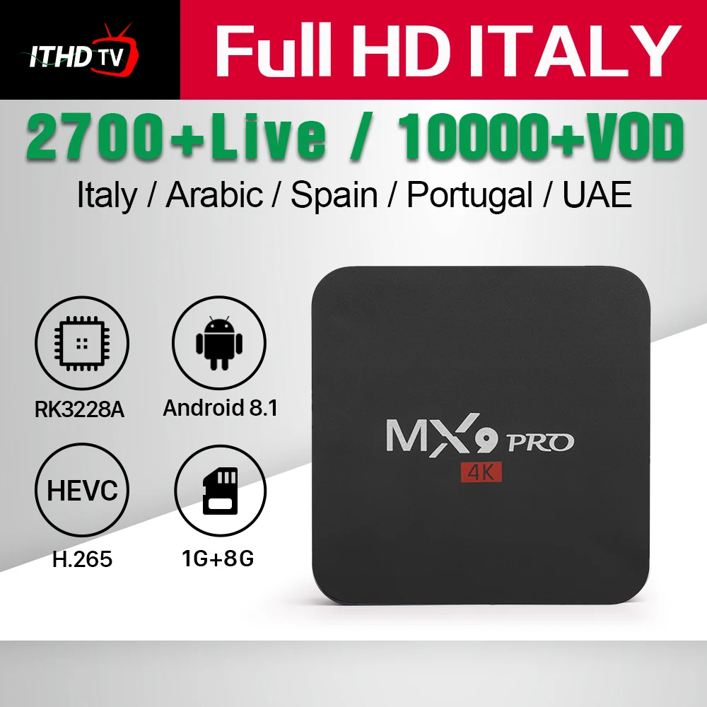 

IPTV Italy French IP TV France ITHDTV MX9Pro Android 8.1 1G+8G IPTV Portugal Turkey France Italy IP TV 1 Year IPTV Italy Box