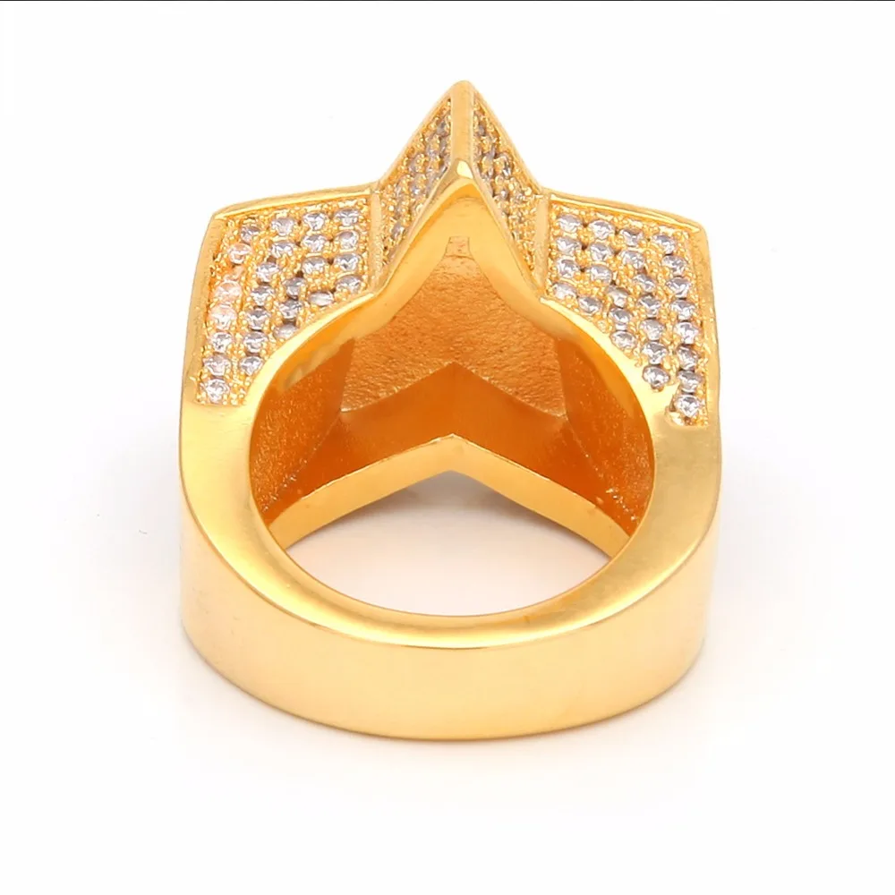 Hip Hop AAA Zircon Paved Ice Out Bling Star Rings Rose Gold Pentagram Ring  Men Women Jewelry Gift Drop Shipping Size 7-12