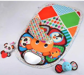 

0m + 90cm Baby Activity Mat Crawling Mat Play Mat Pad Padded Bolster Large Mirror Teether Animals Lion Panda Elephant Gift