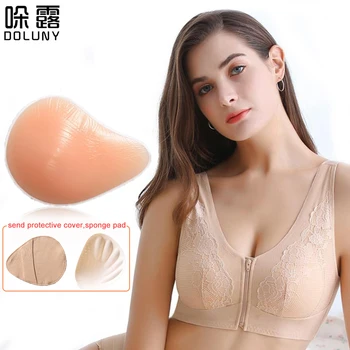 

Silicone Breast Form Ice Silk Front Button Breast Bra Artificial Spiral Silicone Chest 300g Fake False Breast Prosthesi D30