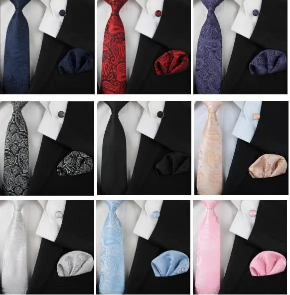  2019 Silk Neck tie set ties for men necktie Cufflinks pocket squares