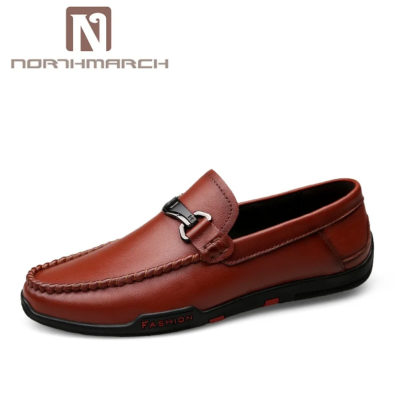 NORTHMARCH Для мужчин повседневная обувь на шнуровке Мужская обувь из натуральной кожи большой Размеры Мокасины мужские кожаные мокасины Для мужчин s Sapatillas Hombre - Цвет: Brown 01