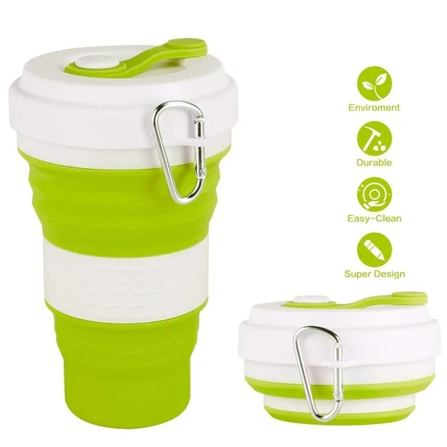 550ML 550 мл дорожная чашка, кружка, складная силиконовая чашка с крышкой, легкая кружка для воды, кофе, питья, для кемпинга, туризма, BPA бесплатно - Цвет: 550ML