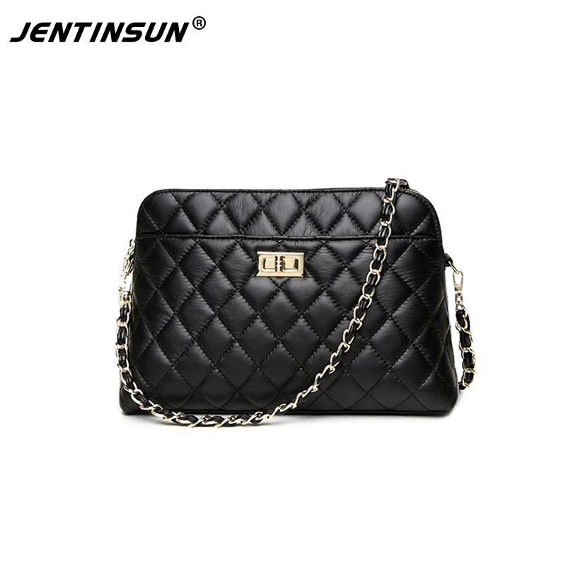 

New Elegant Fashion PU Leather Women Bag Zipper Ladies Solid Flap Handbags Shoulder Messenger Lingge Chain Strap Woven Bag
