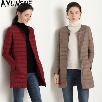 

AYUNSUE 2020 Women's Down Jacket Autumn Winter Coat Women Ultra Light Down Jacket Korean Long Slim Puffer Coat A19001 KJ2679