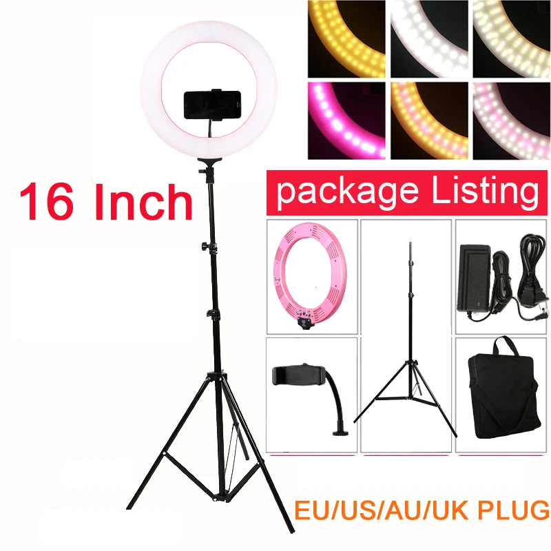 

Photo Studio 16" Ring Light 60W 448PCS LED Stepless Adjusted 3 Colors Selfie Lighting with Tripod Phone Holder Ball head