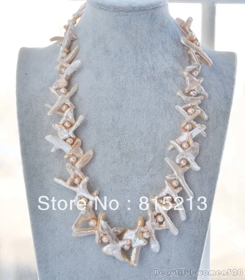 

ddh001531 48mm PINK CROSS BAROQUE KESHI REBORN PEARL NECKLACE