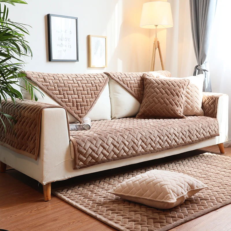 Простой дизайн, чехол для дивана, зимняя бархатная диванная подушка, однотонный цвет, современный плюшевый утепленный нескользящий подлокотник, чехлы для дивана, чехлы
