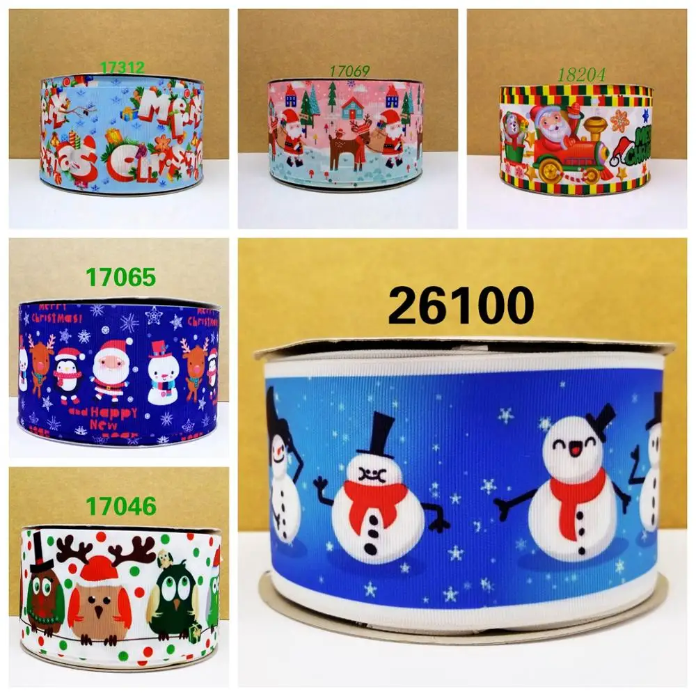 

Free shipping 50 yard per size christmas ribbon printed grosgrain ribbon 17046