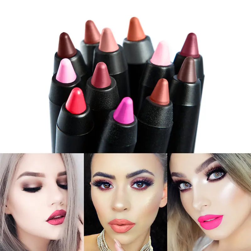 

1pcs Huamianli Lips Red Waterproof Lasting Sleek Plastic Lip Liner Pencil Pigment Matte Lipstick Linliner pen Cosmetics 12 color