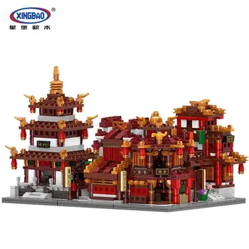 

XingBao 01102 1502Pcs Zhong Hua Street Series 4 in 1 The Teahouse Library Cloth House Wangjiang Tower Set Building Blocks toys