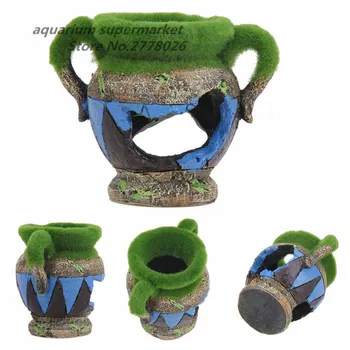 

HONGYI 1 piece resin aquarium artificial moss vase fish tank decoration fish shrimp shelter cave bucket aquarium decoration