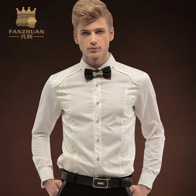 FANZHUAN 2017 Autumn Mens Clothing Tuxedo Shirts Patchwork