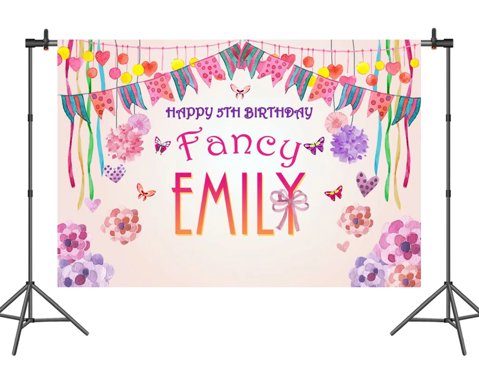 

Sensfun Fancy Nancy Backdrops For Photo Stuido Pink Theme Bunting Flowers Butterfly Girls Birthday Party Backgrounds 7x5ft Vinyl