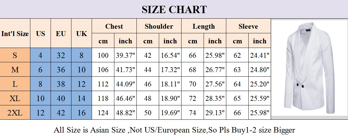 Мужская мода две кнопки Slim Fit повседневный деловой костюм Полосатое пальто куртка XXL