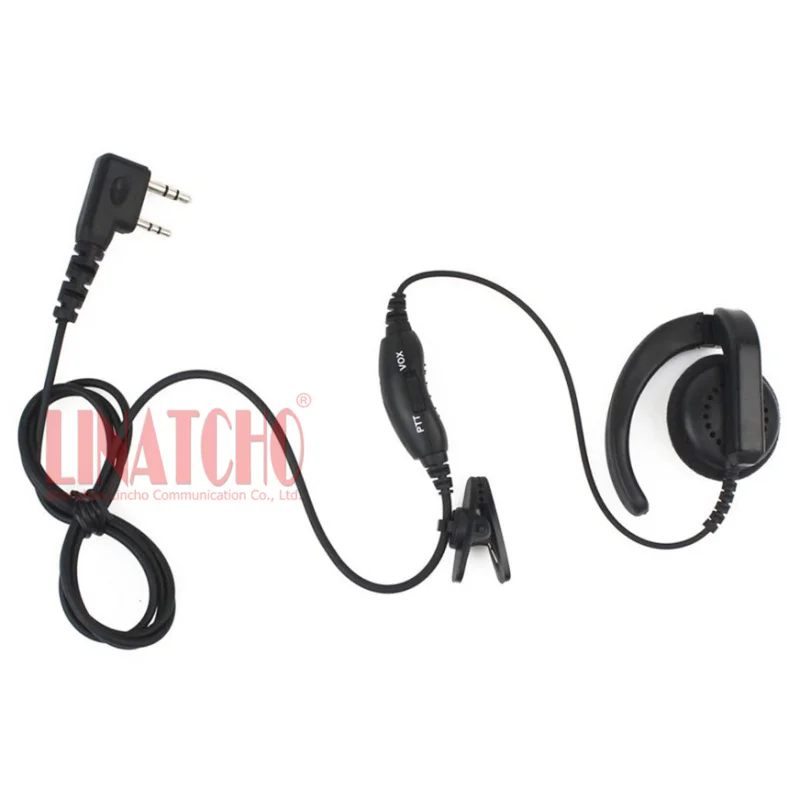 2 Pin Connector Soft G-shape hook PTT mic walkie talkie headphone for Security
