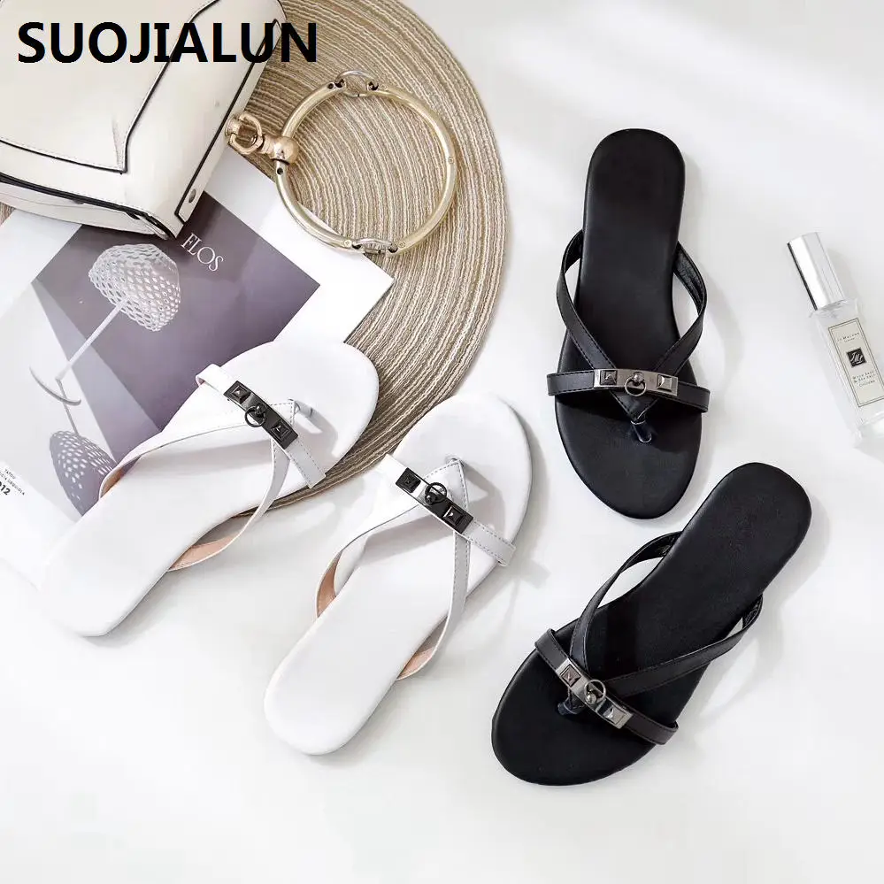 

SUOJIALUN 2019 New Brand Women Sandals Flats Slipper Shoes Female Jelly Flip Flops Summer Beach Casual Flat Slides