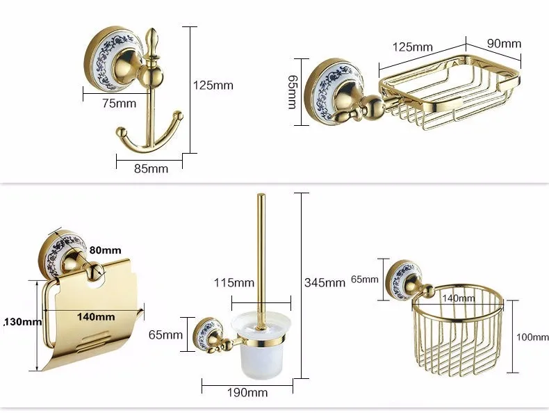 82GP серия золотые полированные Фарфоровые аксессуары для ванной комнаты, набор аксессуаров для ванной, Полка для полотенец, держатель для бумаги, крючок для одежды