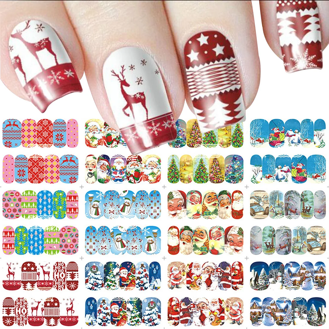 Nail Art Nail sticker New Year Slider Tattoo 12 Sheets Christmas Water ...