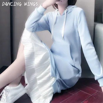 

DANCING WINGS Solid Color Autumn Winter Women's Gold Velvet Hooded Sweatershirts fake 2 piece dresses