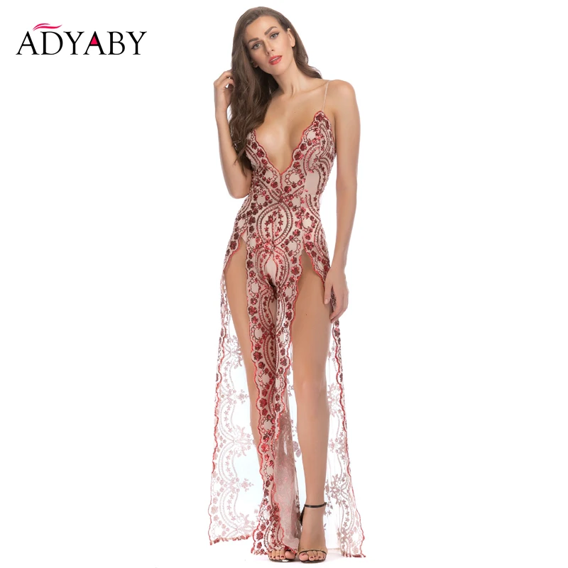 

Sequins Women's Sling Deep V-neck Sexy Backless Maxi Dress Slim Thin Evening Party Dinner Mopping Dress Female