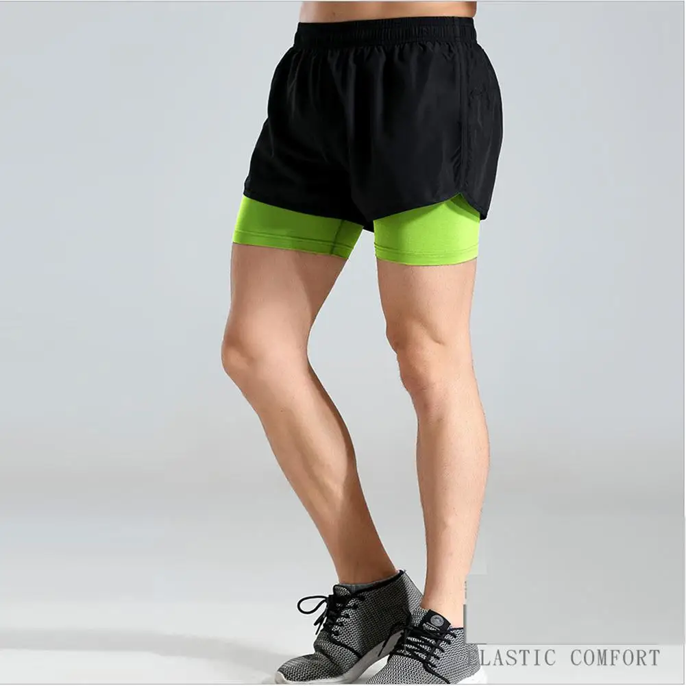 Yfashion летние быстросохнущие эластичные поддельные 2 шт шорты для тренировок делать упражнения тонкие пляжные шорты для мужчин