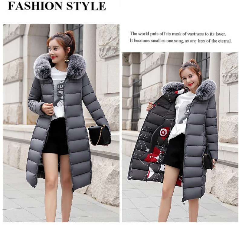 MANDADI winter clothes women fashion cotton padded winter coat women fur collar outerwear hooded print long jacket female