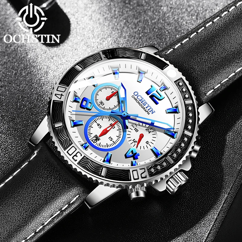 Tanie OCHSTIN Fashion Design Top markowe zegarki męskie skórzane wodoodporne Casual zegarek kwarcowy z datownikiem zegarek męski relogio masculino