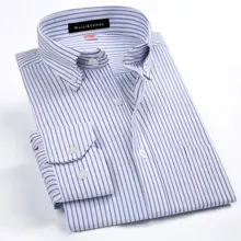 Весенняя Новинка, деловая официальная Мужская оксфордская одежда, рубашки на пуговицах с воротником, качественная рабочая одежда с длинным рукавом, мужская повседневная рубашка в полоску/клетку