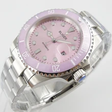 40mm Bliger pink dial sapphire crystal automatic movement womens watch