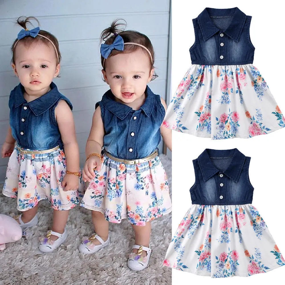 Toddler Baby Girls Summer Sleeveless Jeans Tank Dress Lace Ruffle Dresses Princess Spring Clothes