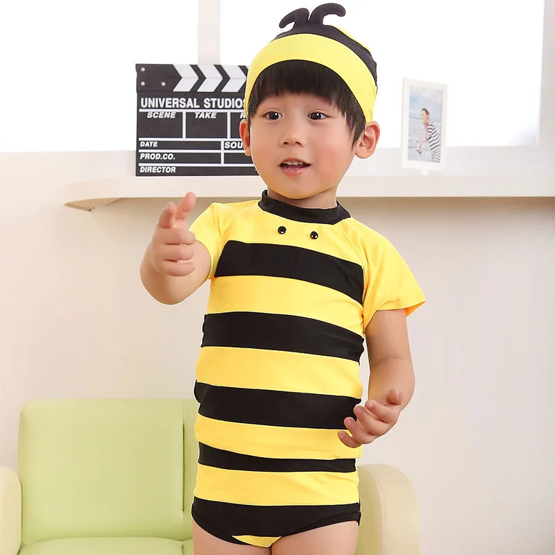 Baby Kids Boys Girls 2018 Two Piece Swimwear Children Swimwear + Hat Little Bee Cute Bathing