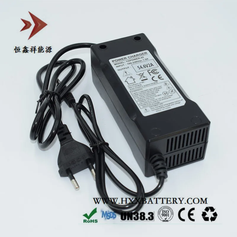 

54.6V 2A Charger for 48V Lithuium-ion Electric Bicycle Battery Pack with EU Plug DC Joint Adapter Input 100-240V Charge