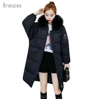 

Brieuces 2018 Outerwear Hooded Large Fur Collar Loose Winter Parkas Thickening Warm Winter Coat Women Plus Size Cotton Jackets