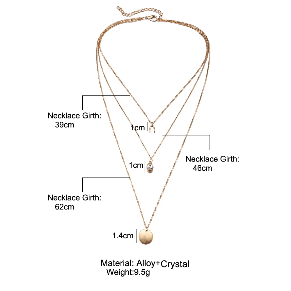 Бохо многослойное полумесяц ожерелье Мода Геометрический круг Монета кулон ожерелье чокер массивное ожерелье s