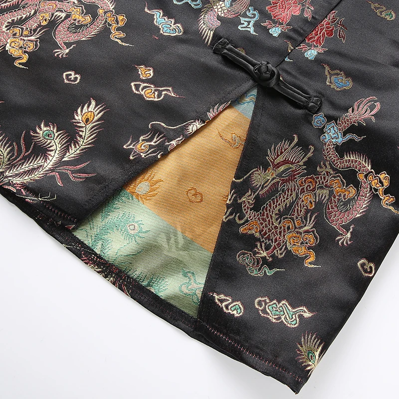 Sweetown Дракон печати юбки для женщин женские китайский стиль Faldas Mujer Moda 2018 модные, пикантные разделение Высокая талия линия Мини юбка осень