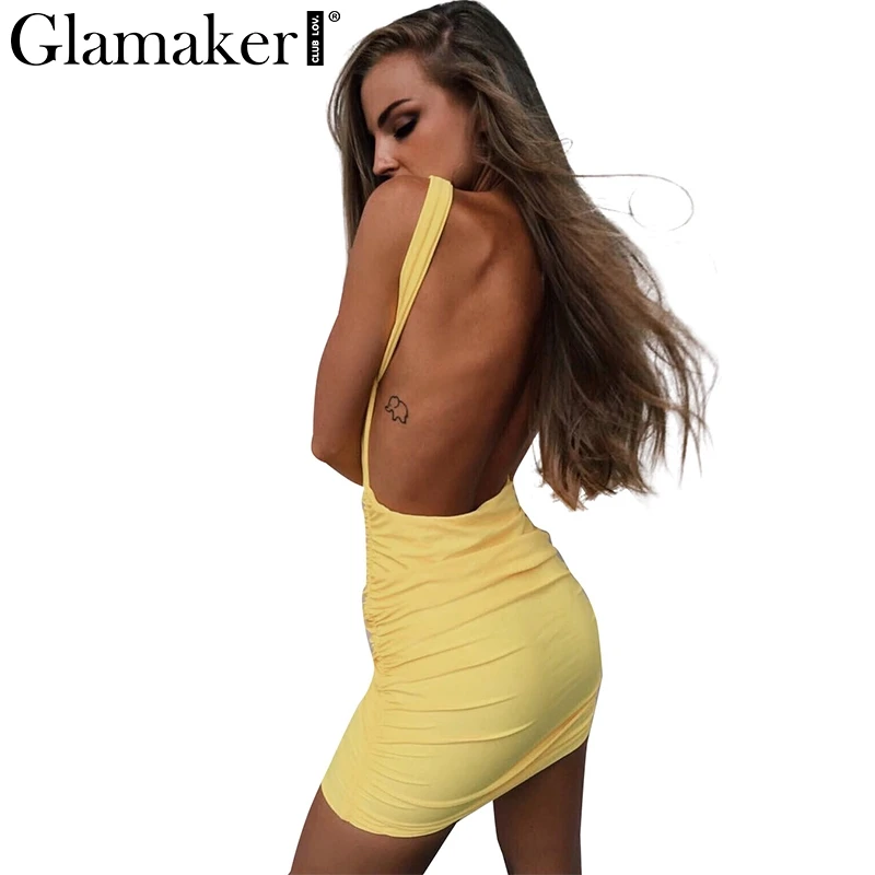 Женское платье карандаш Glamaker облегающее мини с открытой спиной на лето|beach