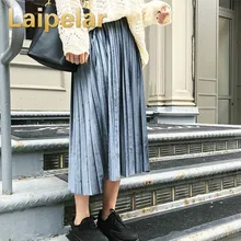 Новинка г. осень и зима высокой талией тощий женский бархат юбка плиссированные юбки