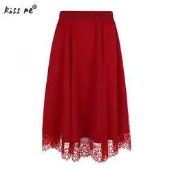 Красный марлевая юбка кружева лоскутное для похудения Для женщин летние Тюлевая юбка сетки высокого наручные женские модные до колена