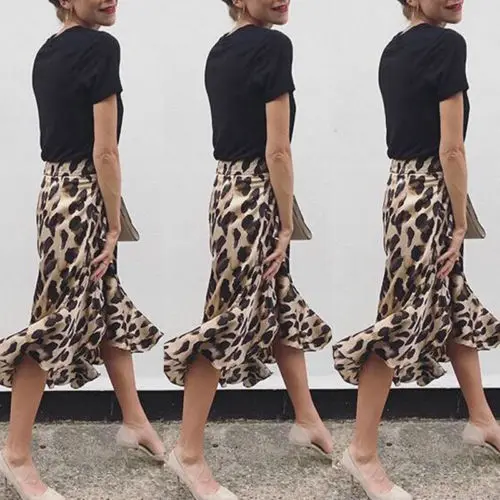 Сексуальная Асимметричная эластичная леопардовая юбка для женщин девушка высокая Талия Вечерние Облегающие юбки Новинка