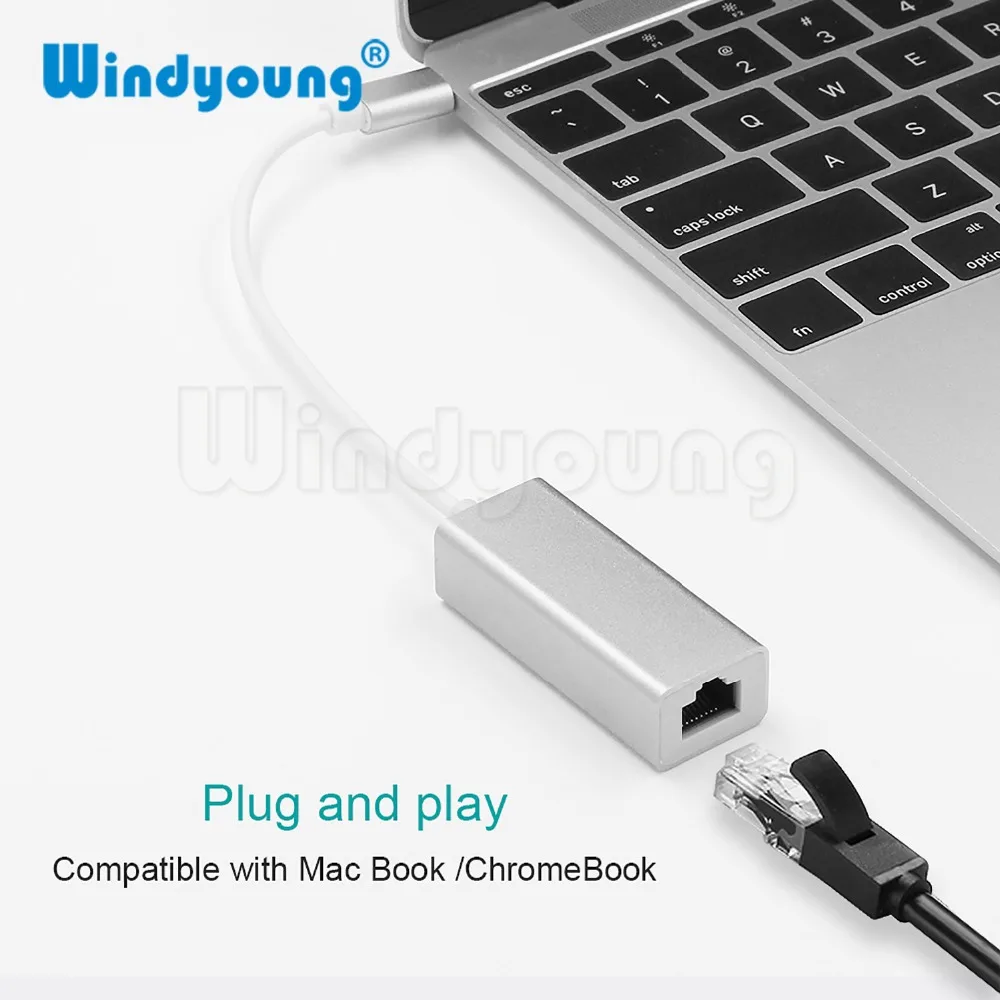 Windyoung USBC адаптера Ethernet 10/100 Мбит/с Тип C RJ45 сетевой адаптер USB-C Тип-C сетевая карта USB Ethernet для MacBook Chromebook