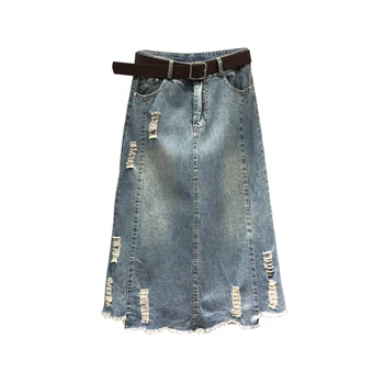 

2018 summer A-line women denim skirts female lady elegant patchwork skirts