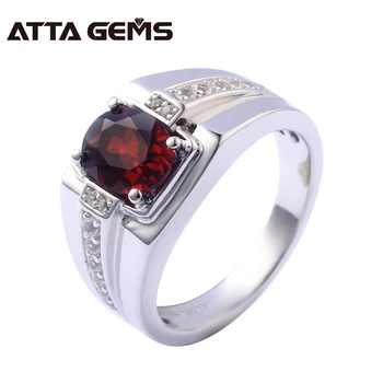 

Natural Red Garnet Sterling Silver Rings For Women 1.12 Carats Natural Garnet Gemstone Engagement Wedding Band Classic Design