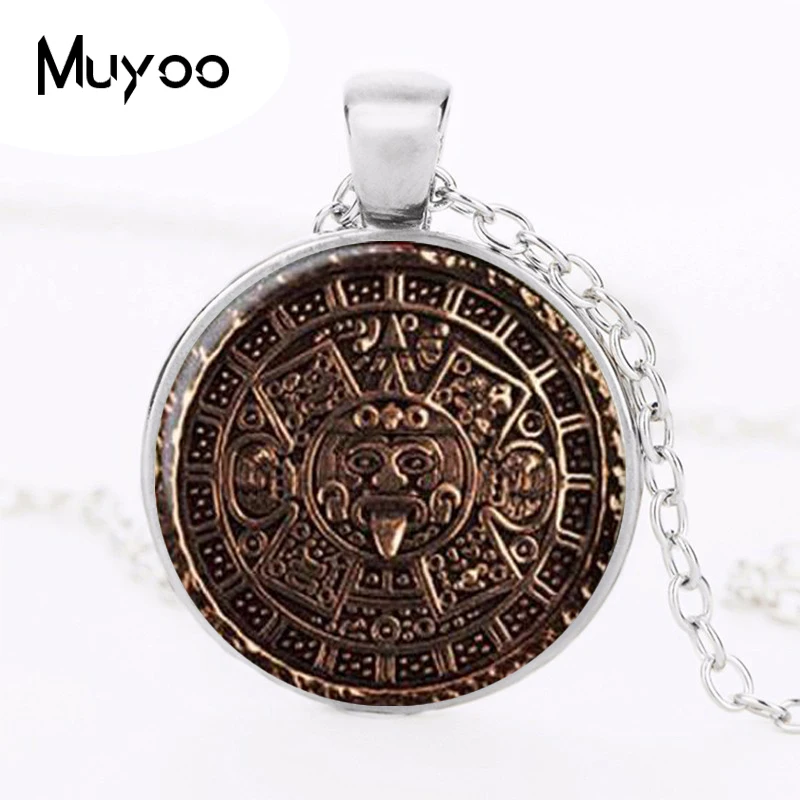 Ацтекское ожерелье с календарем фотосессия xiuhpohualli кабошоном из стекла HZ1|necklace