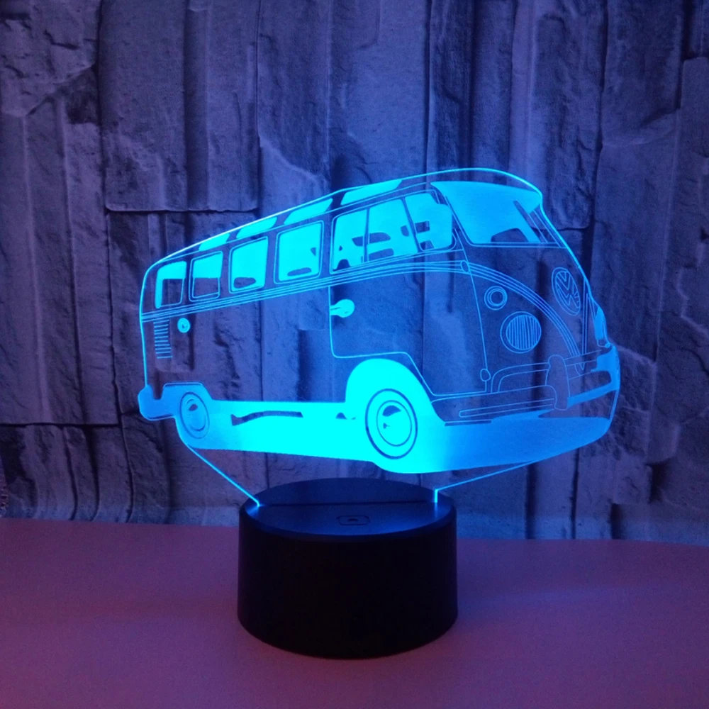 7 видов цветов 3d визуальная иллюзия Лампа туристический автобус LED 3D ночник