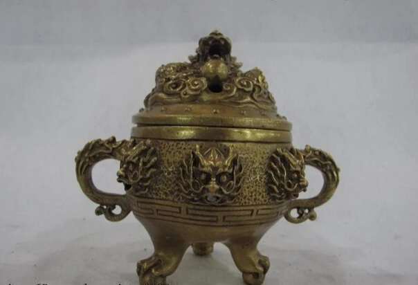 

S0909 Tibet buddhism pure Brass Copper nine Dragon play Bead incense burner censer D0317