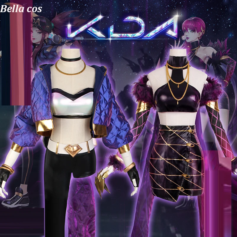Новая игра LOL KDA Akali/Evelynn Косплей Костюм Униформа парик наушники реквизит