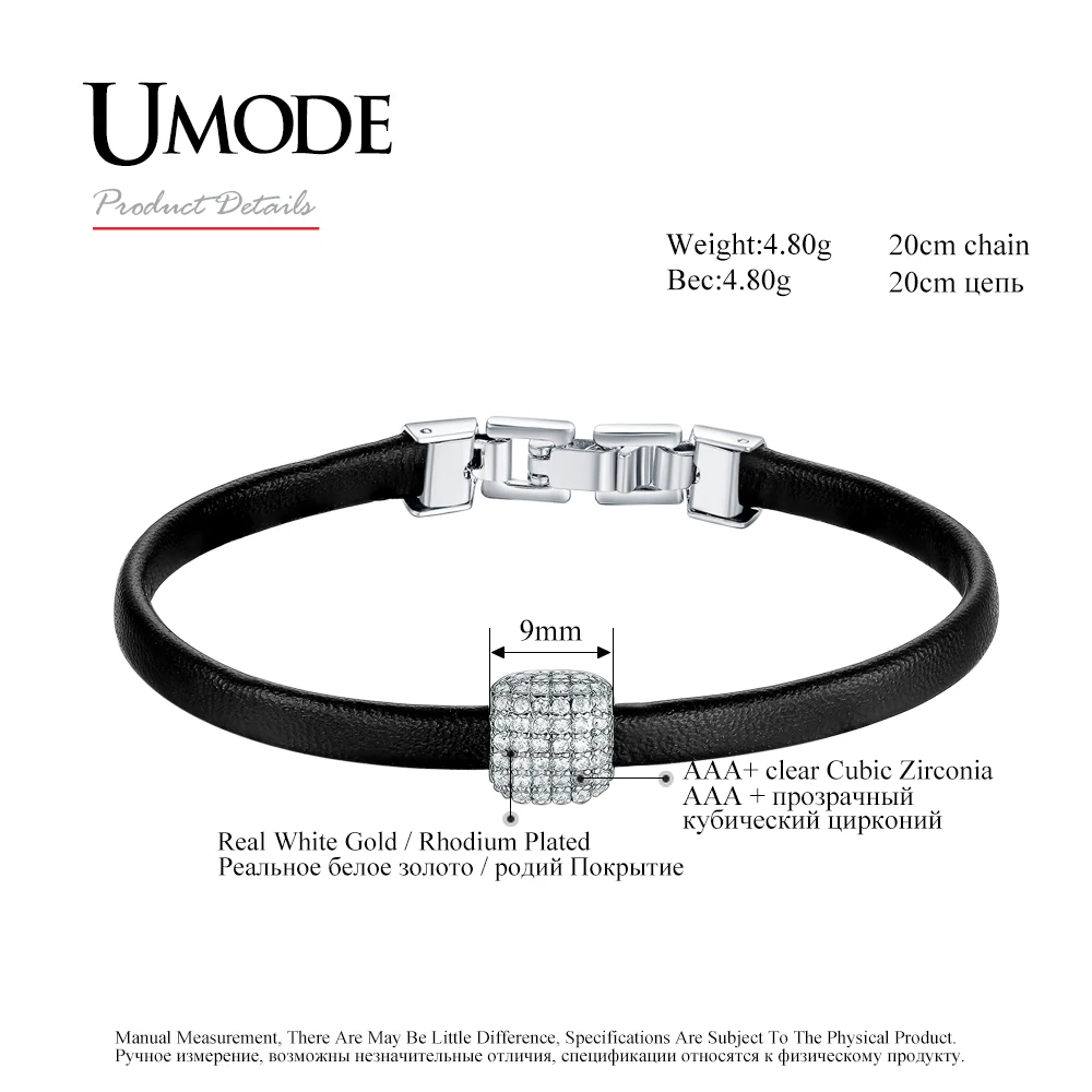 Женский кожаный браслет UMODE новый Шарм из белого золота с фианитами и бусинами