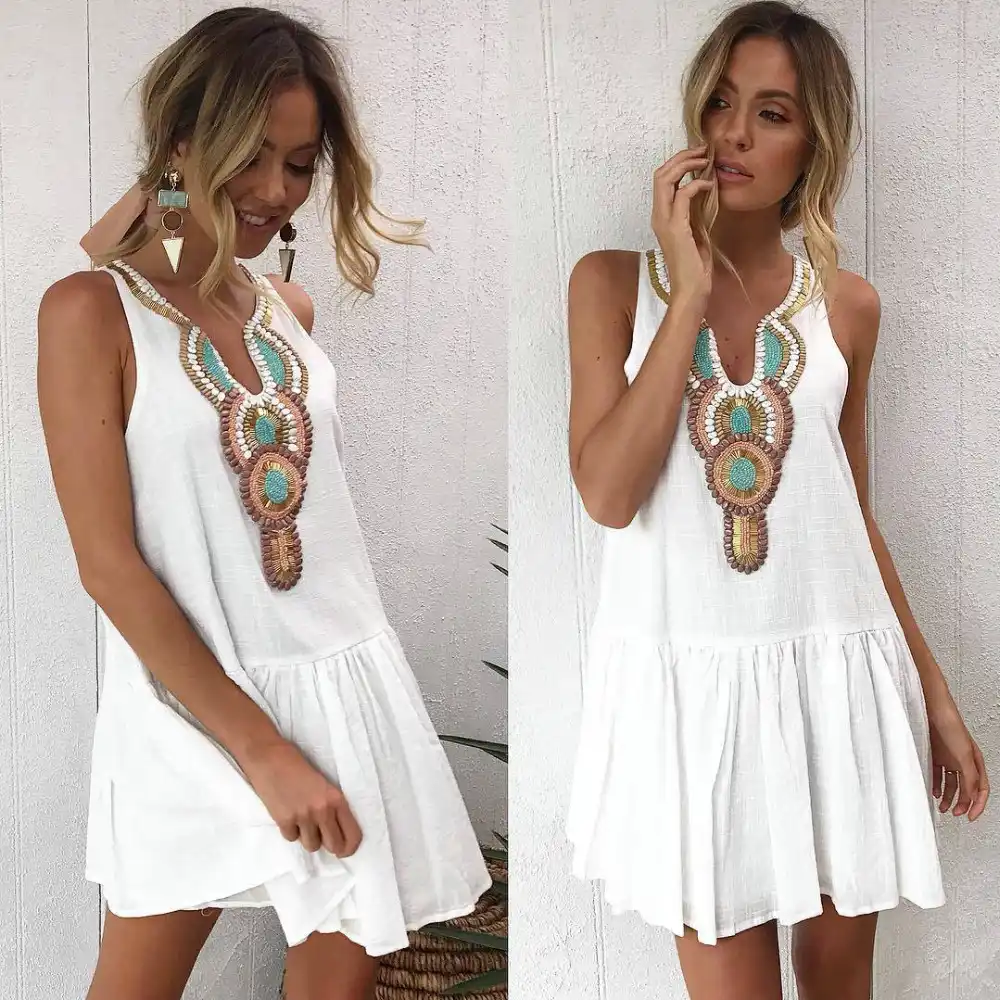 white v neck sundress